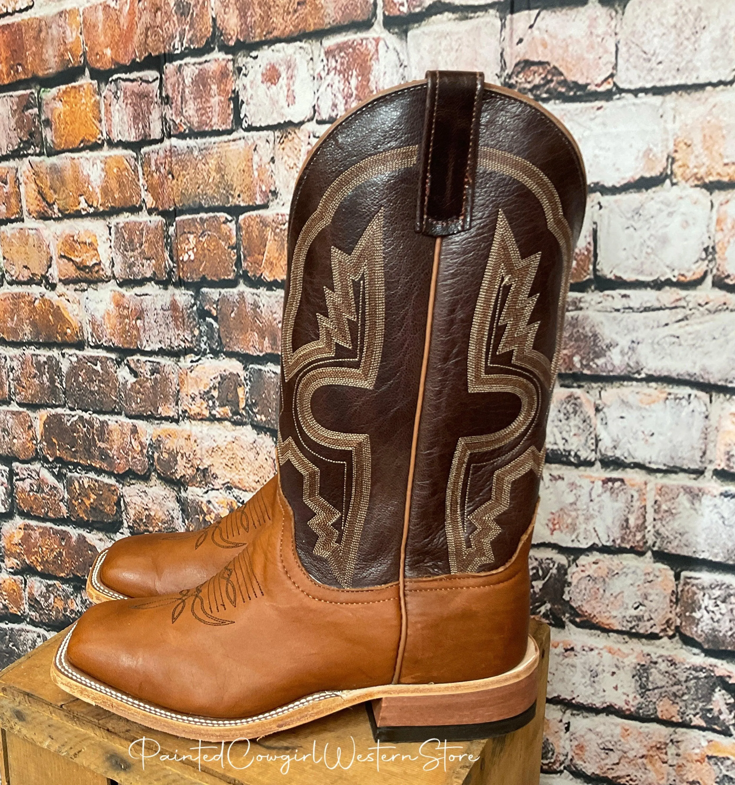 Anderson Bean Men's Cuoio Bella Leather & Chocolate Krash Square Toe Cowboy Boots 333570