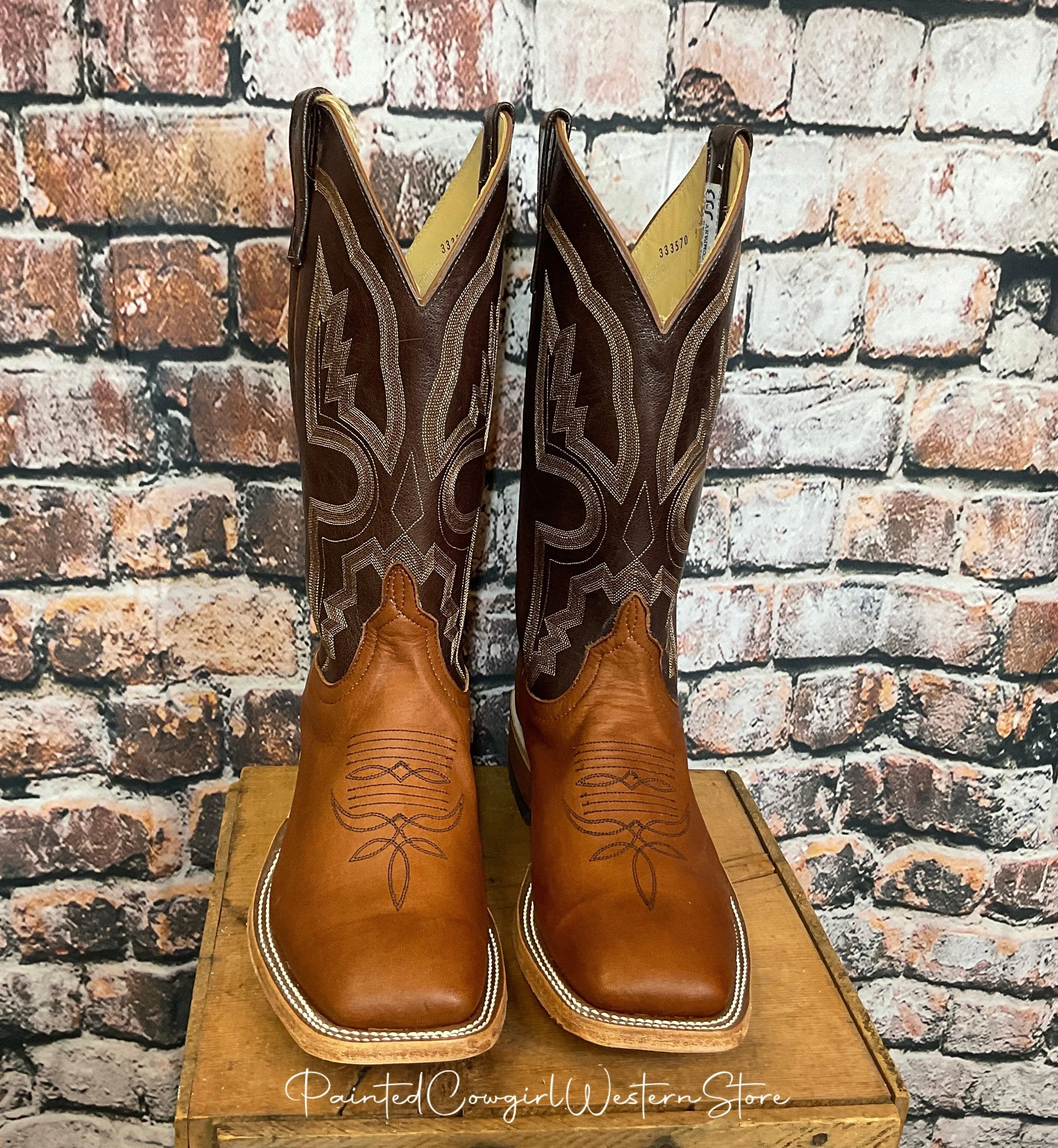 Anderson Bean Men's Cuoio Bella Leather & Chocolate Krash Square Toe Cowboy Boots 333570