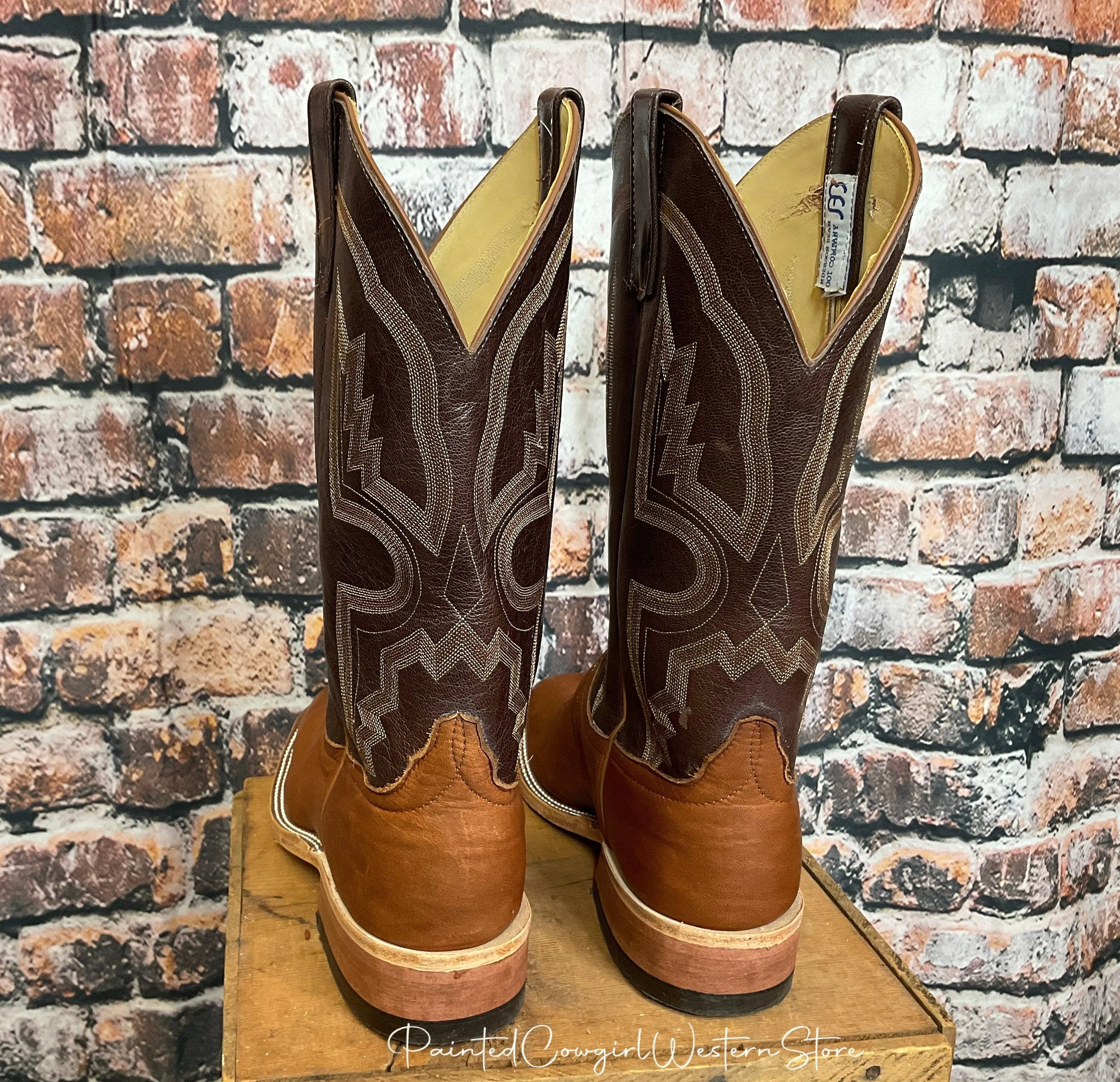 Anderson Bean Men's Cuoio Bella Leather & Chocolate Krash Square Toe Cowboy Boots 333570