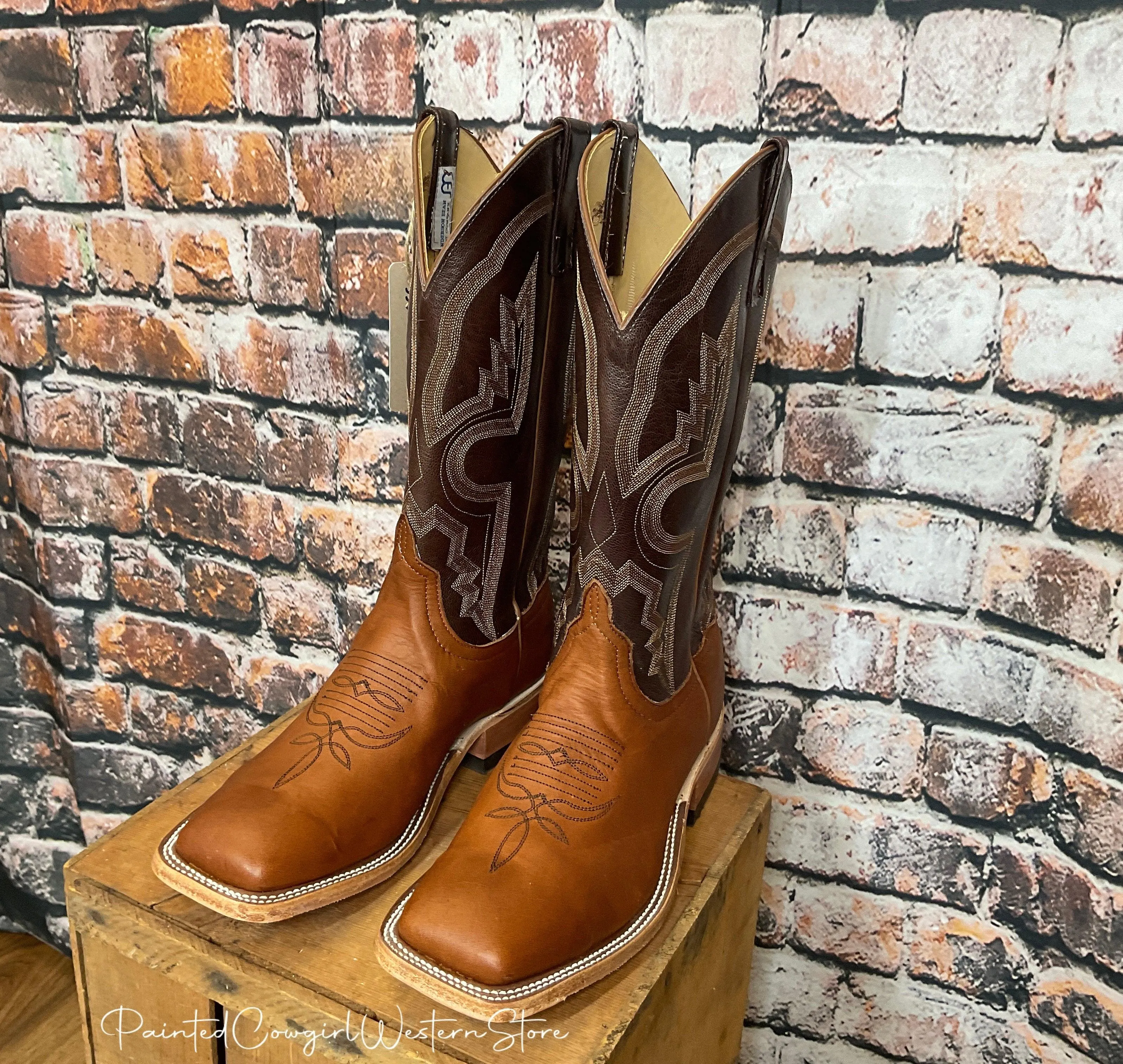 Anderson Bean Men's Cuoio Bella Leather & Chocolate Krash Square Toe Cowboy Boots 333570