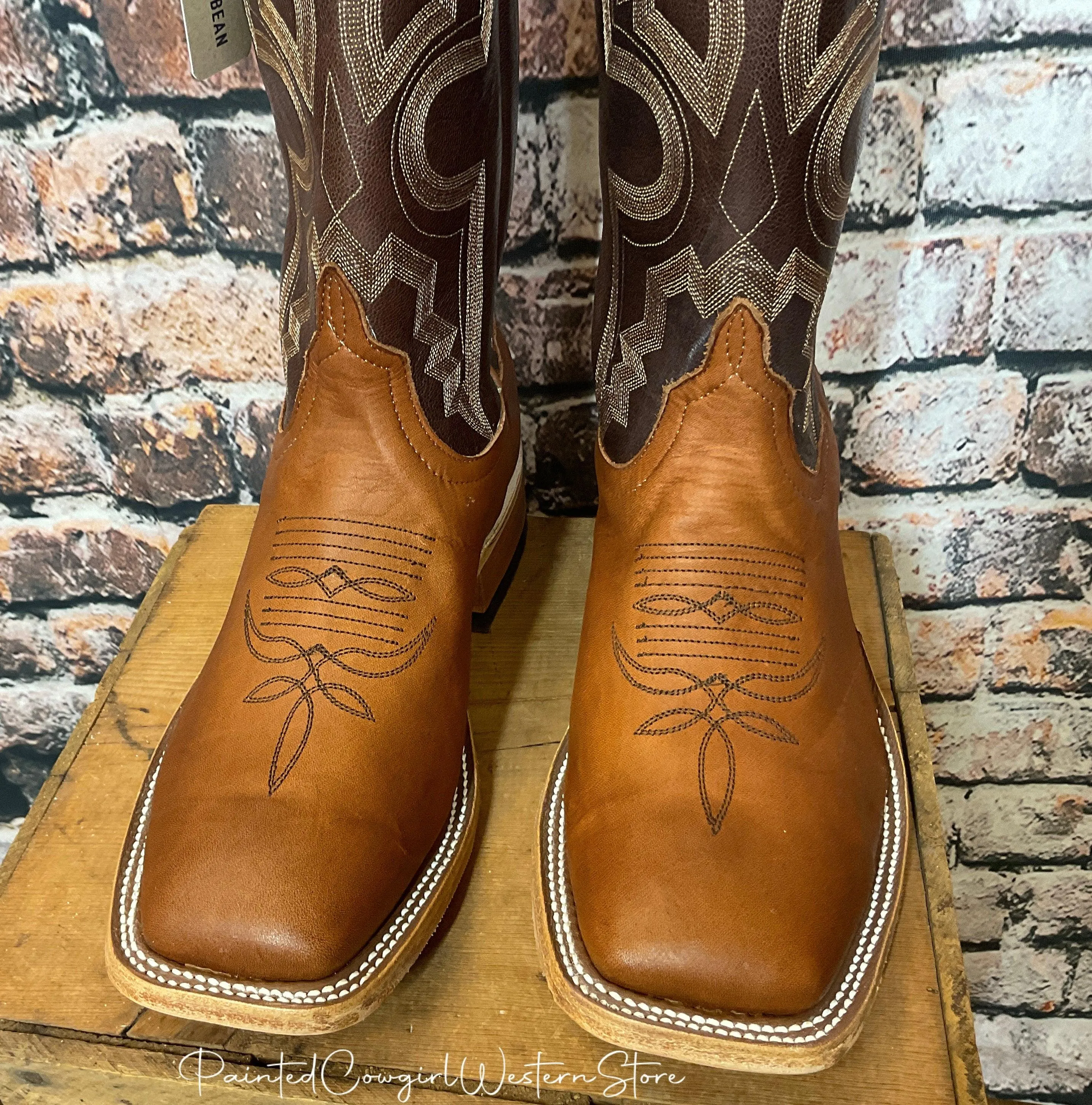 Anderson Bean Men's Cuoio Bella Leather & Chocolate Krash Square Toe Cowboy Boots 333570