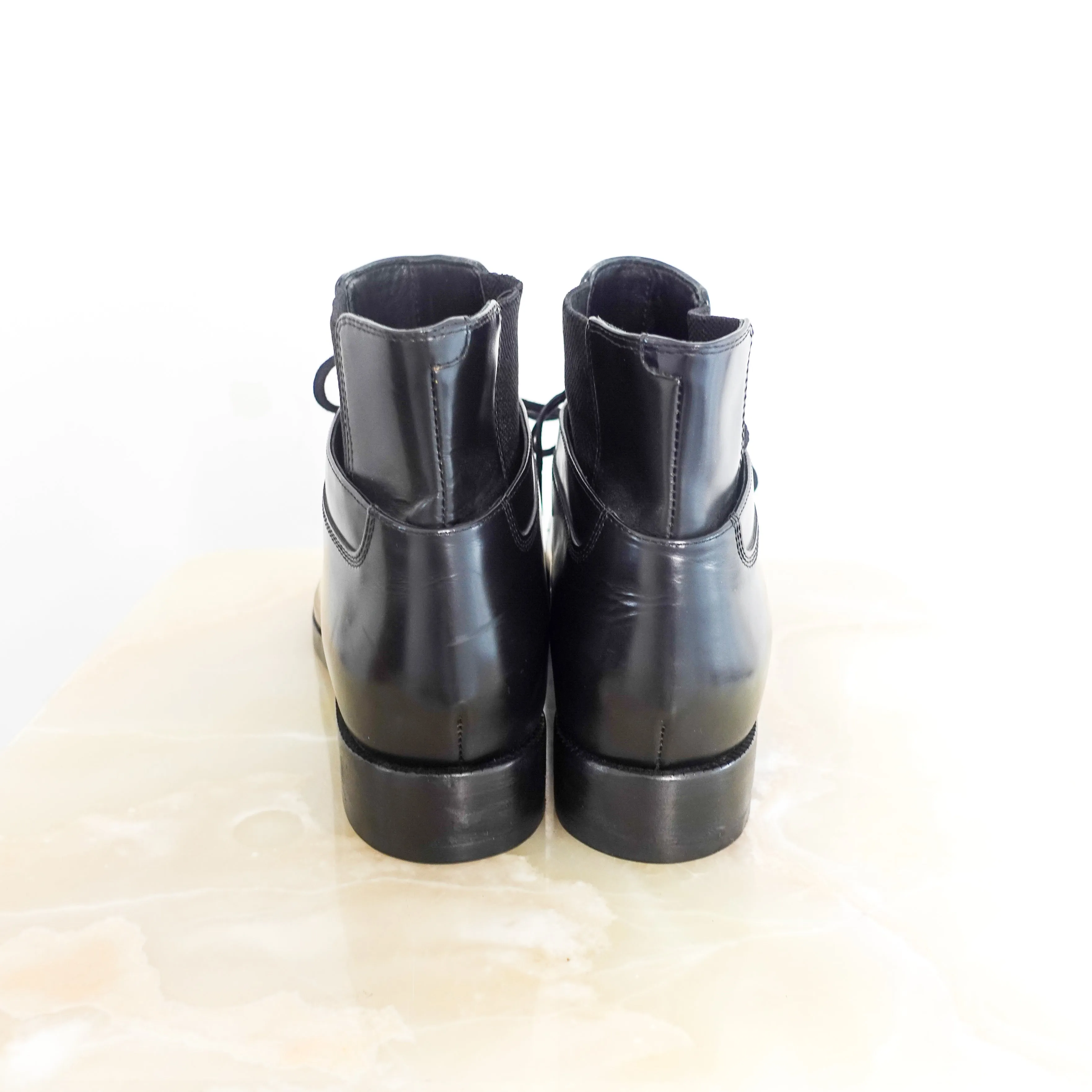 Black glossy leather ankle boots RRP £400