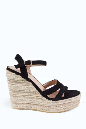 Black Plaited Wedge Sandals