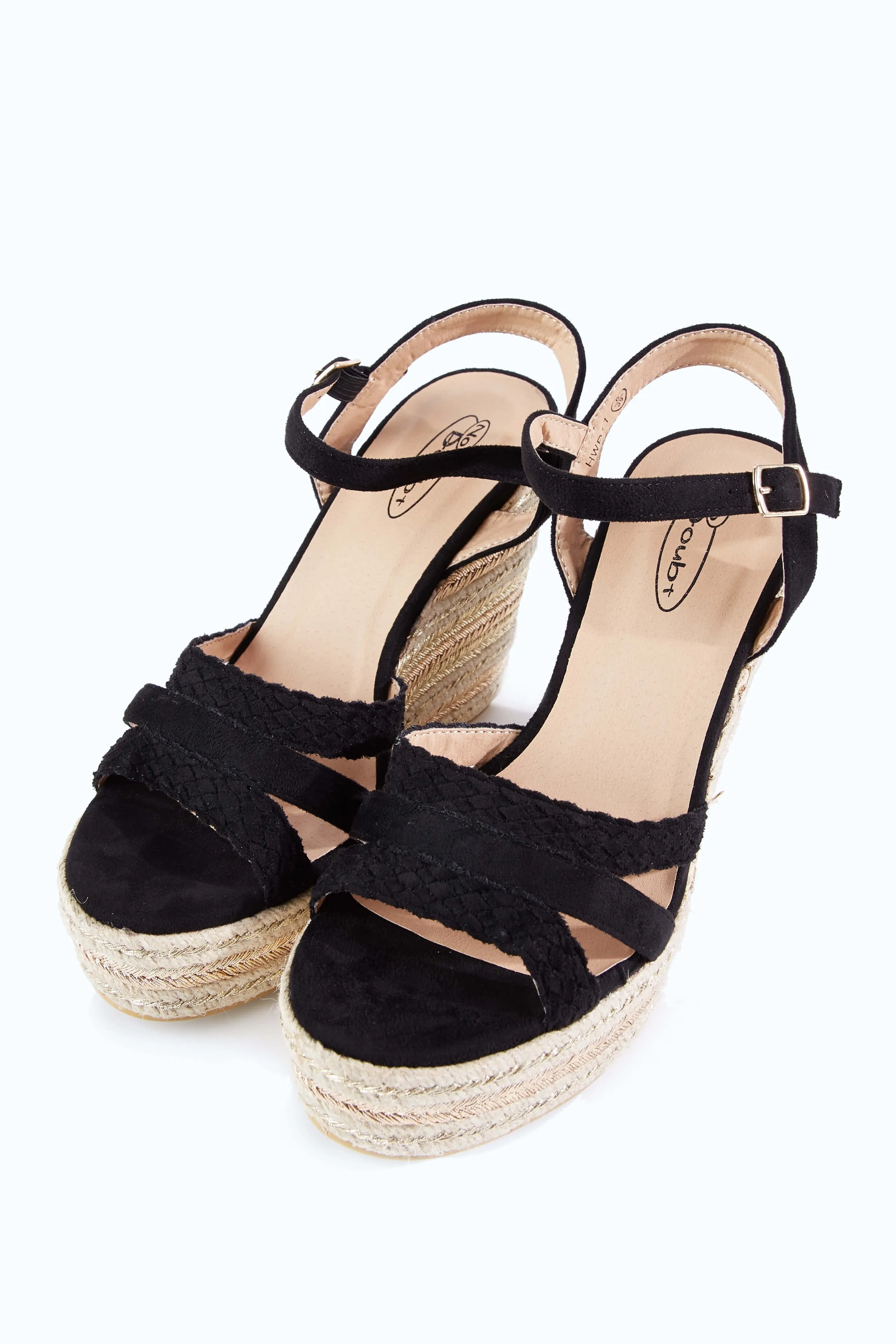 Black Plaited Wedge Sandals