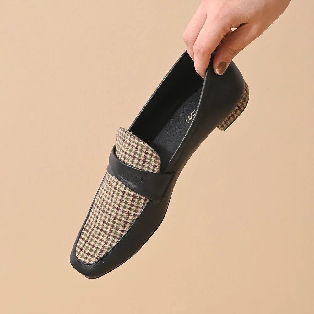 Cedar Houndstooth Square Toe Loafers Shoes