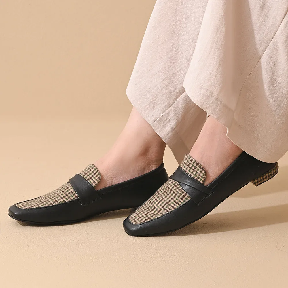 Cedar Houndstooth Square Toe Loafers Shoes