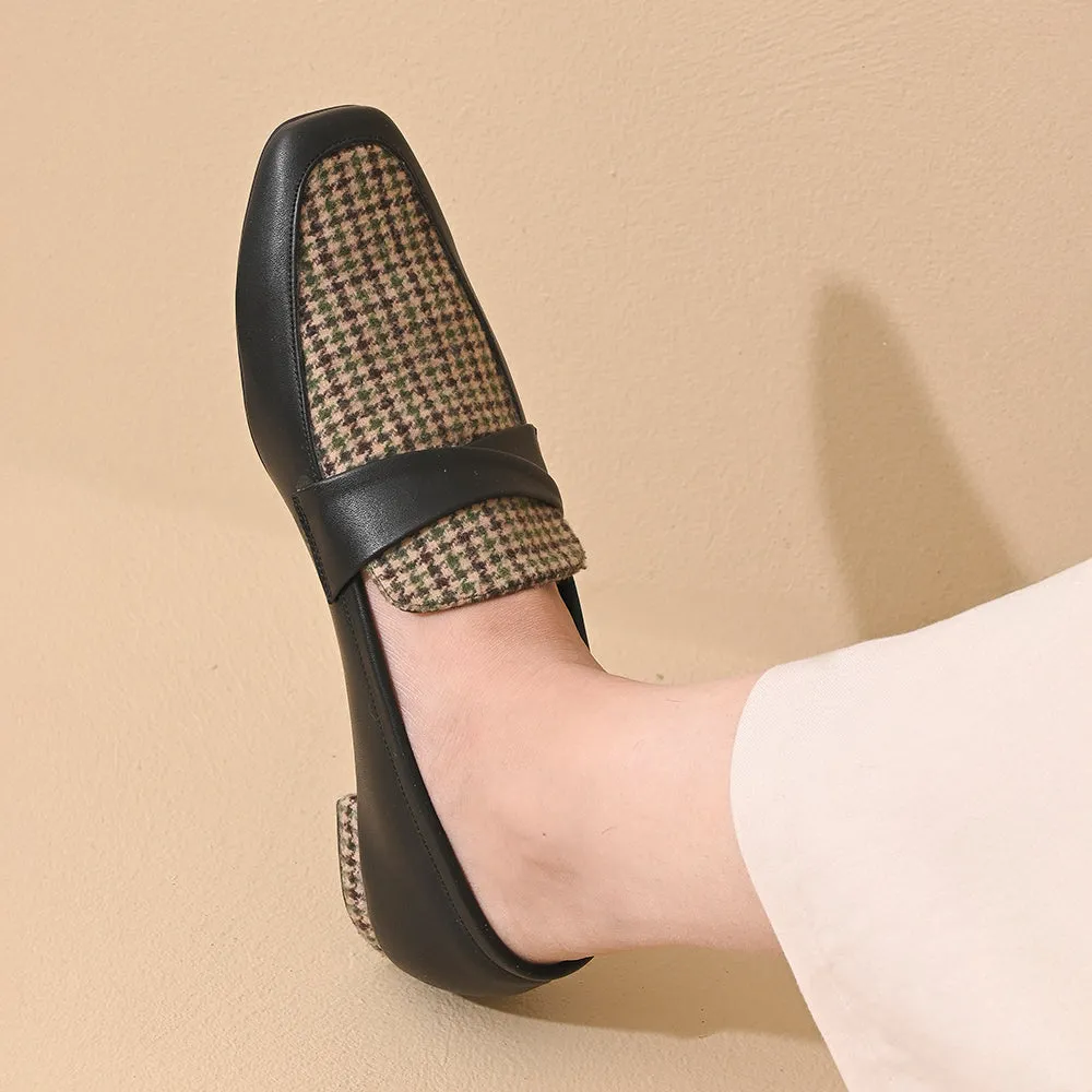 Cedar Houndstooth Square Toe Loafers Shoes