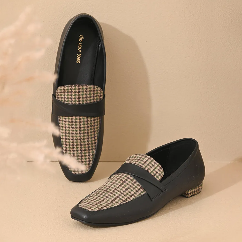 Cedar Houndstooth Square Toe Loafers Shoes