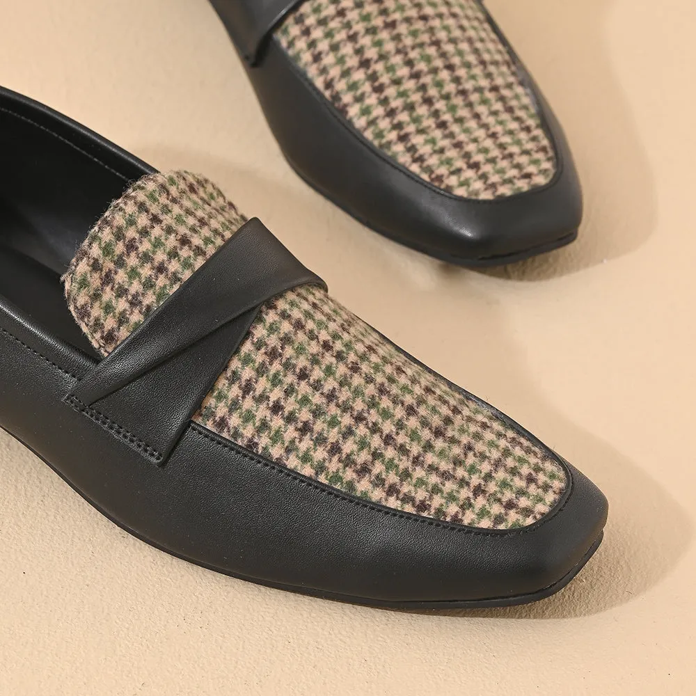 Cedar Houndstooth Square Toe Loafers Shoes