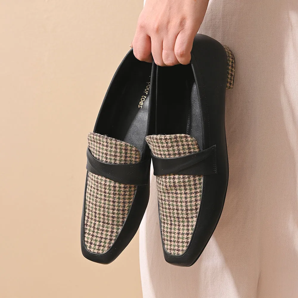 Cedar Houndstooth Square Toe Loafers Shoes