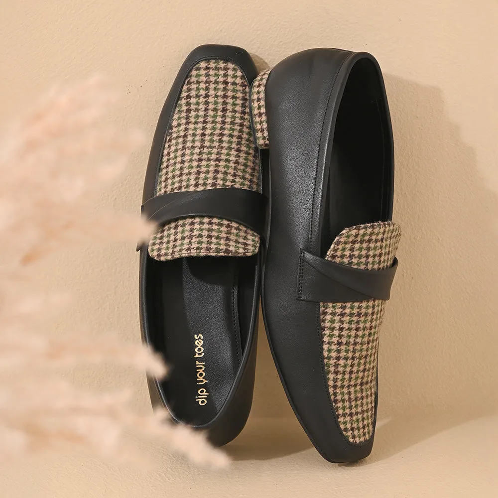 Cedar Houndstooth Square Toe Loafers Shoes