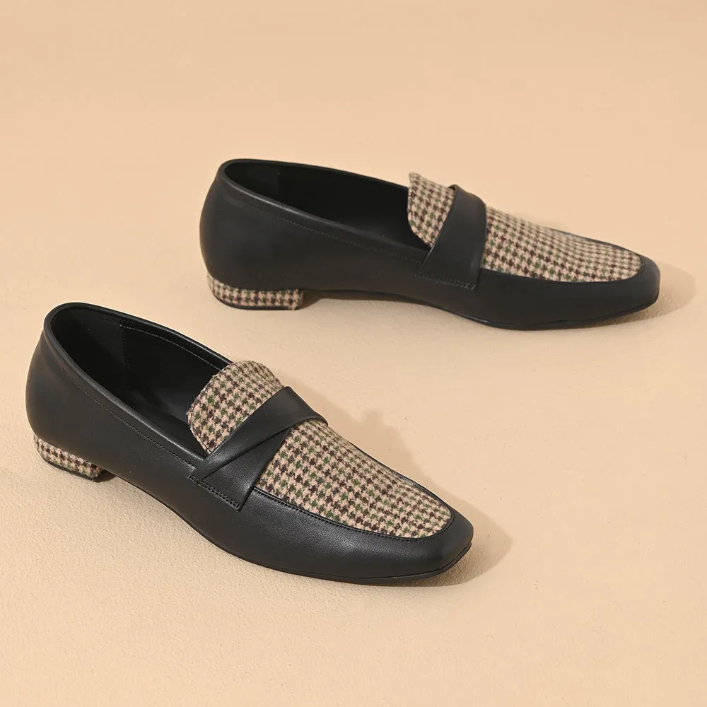Cedar Houndstooth Square Toe Loafers Shoes