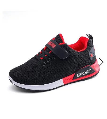 Children Sports Shoes Autumn Boys Girls Anti-slip Patchwork Net Breathable Kids Sneakers Infant Child Running Shoe Black Red