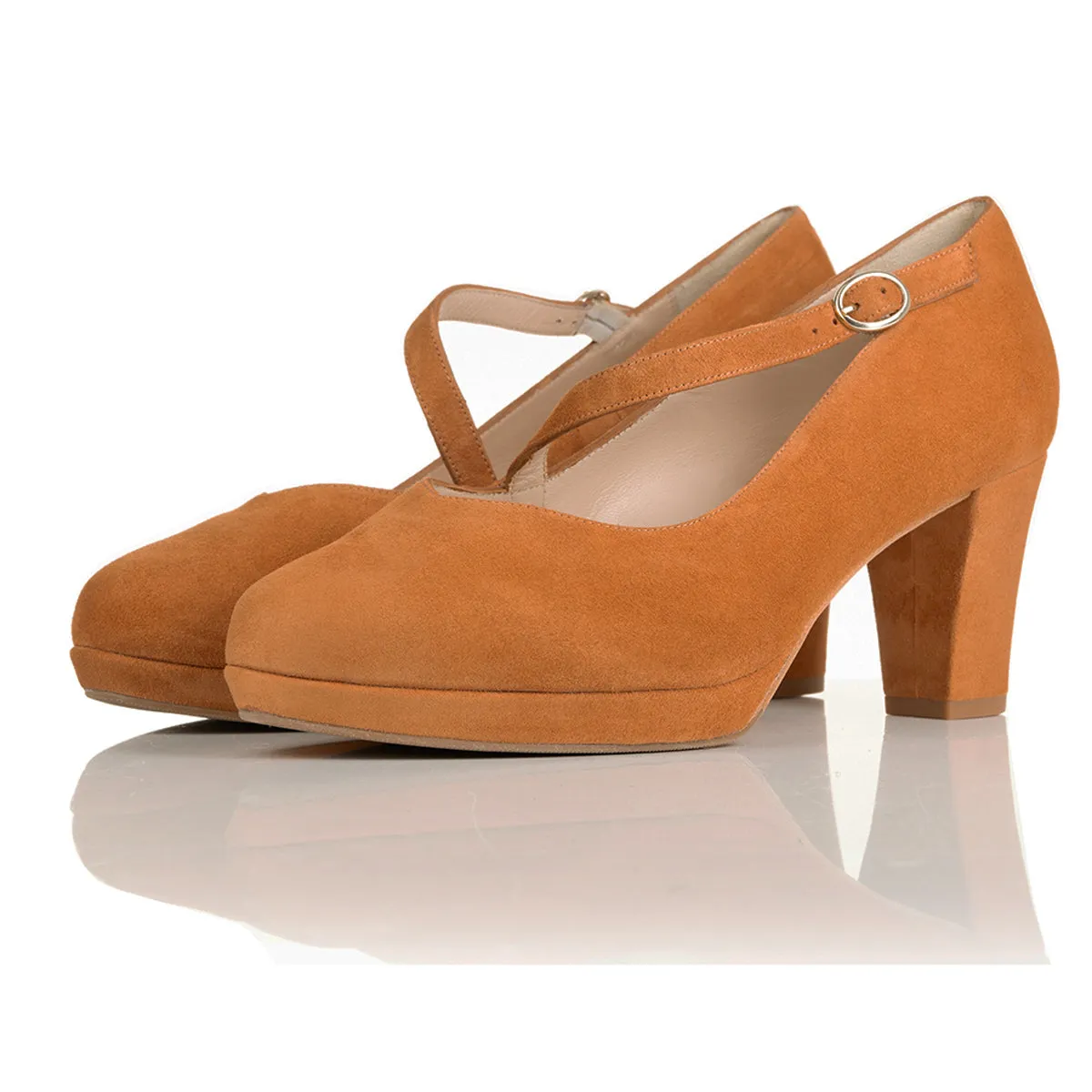 Clare Wide Fit Platform Courts - Tan Suede