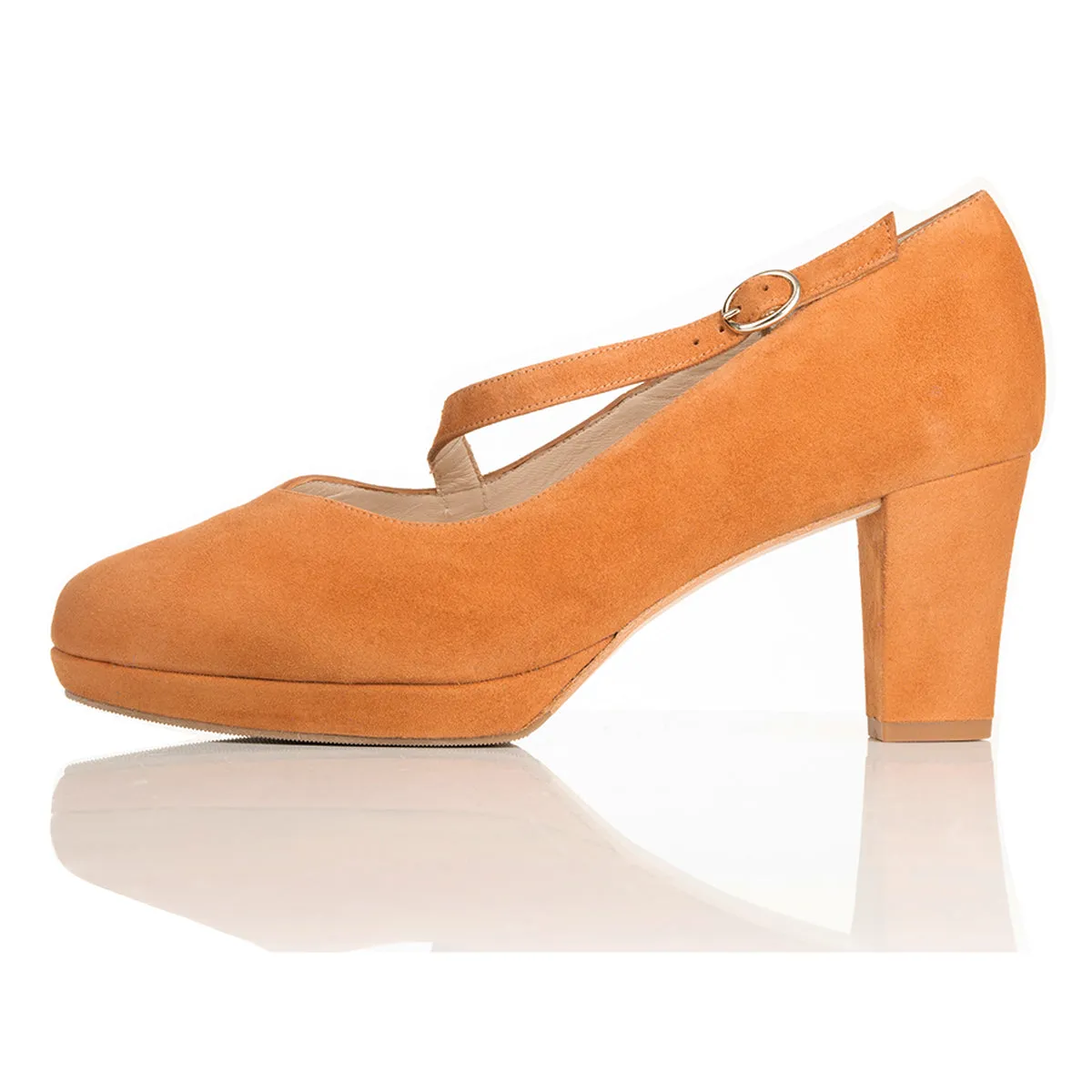 Clare Wide Fit Platform Courts - Tan Suede