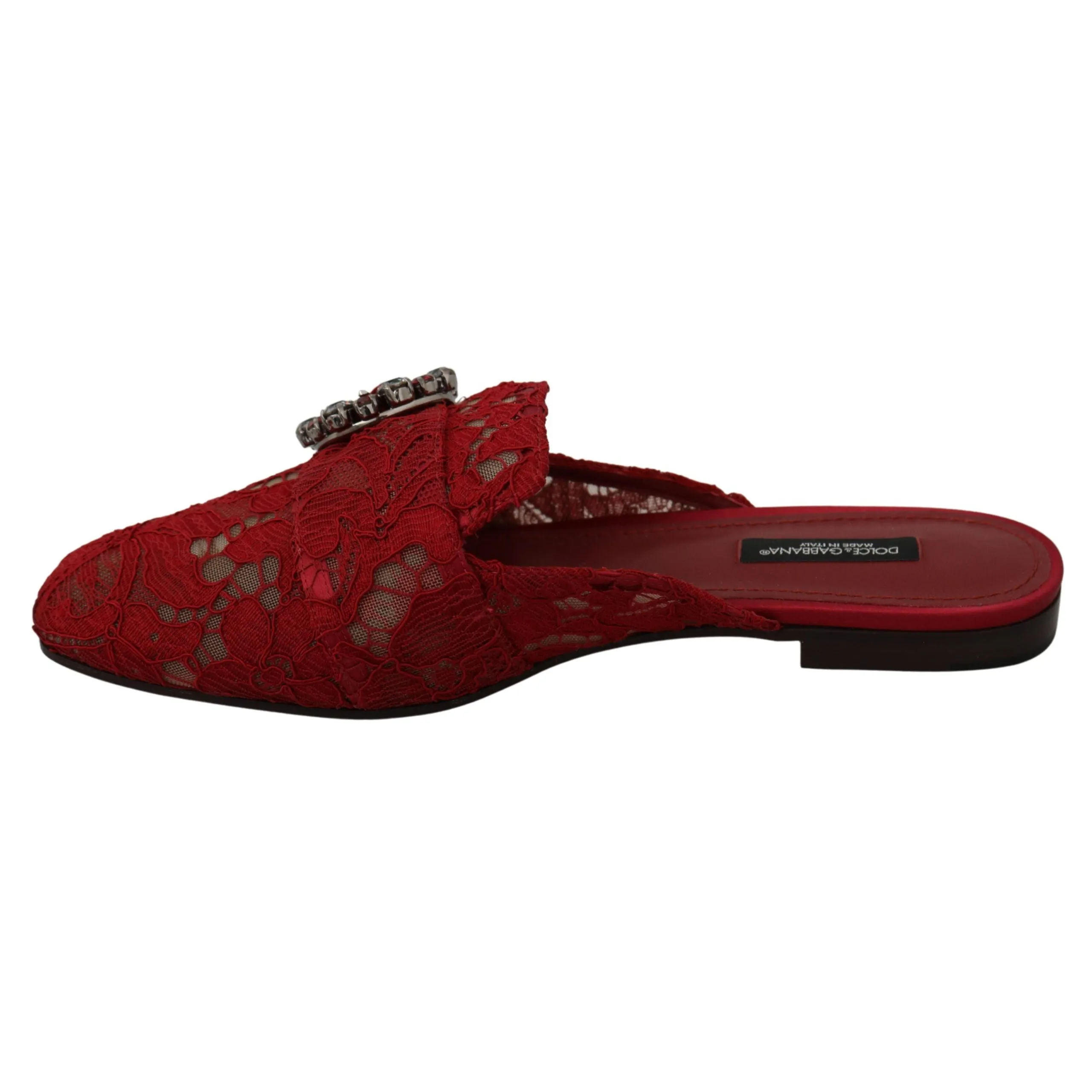 Dolce & Gabbana Radiant Red Slide Flats with Crystal Embellishments