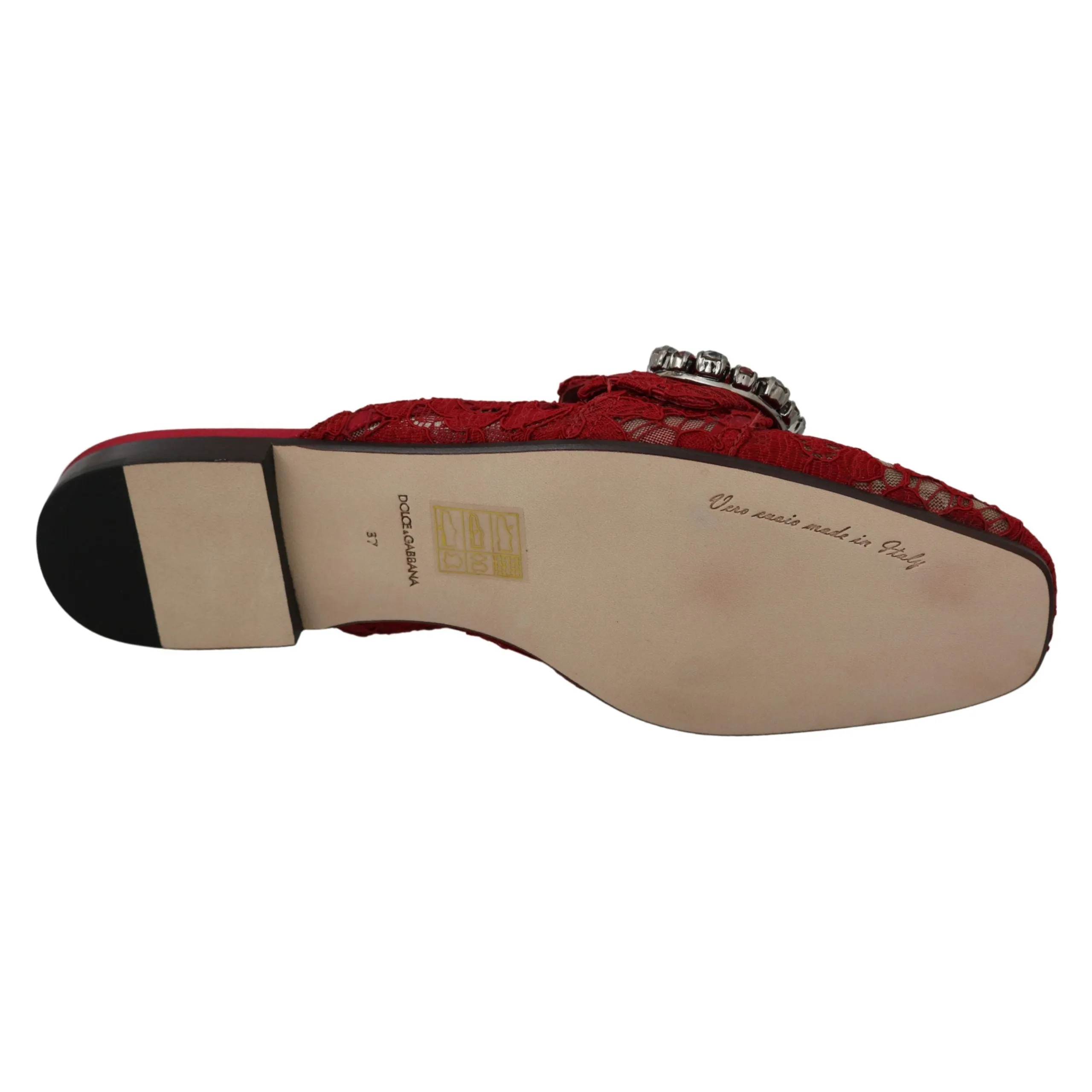 Dolce & Gabbana Radiant Red Slide Flats with Crystal Embellishments