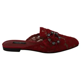 Dolce & Gabbana Radiant Red Slide Flats with Crystal Embellishments