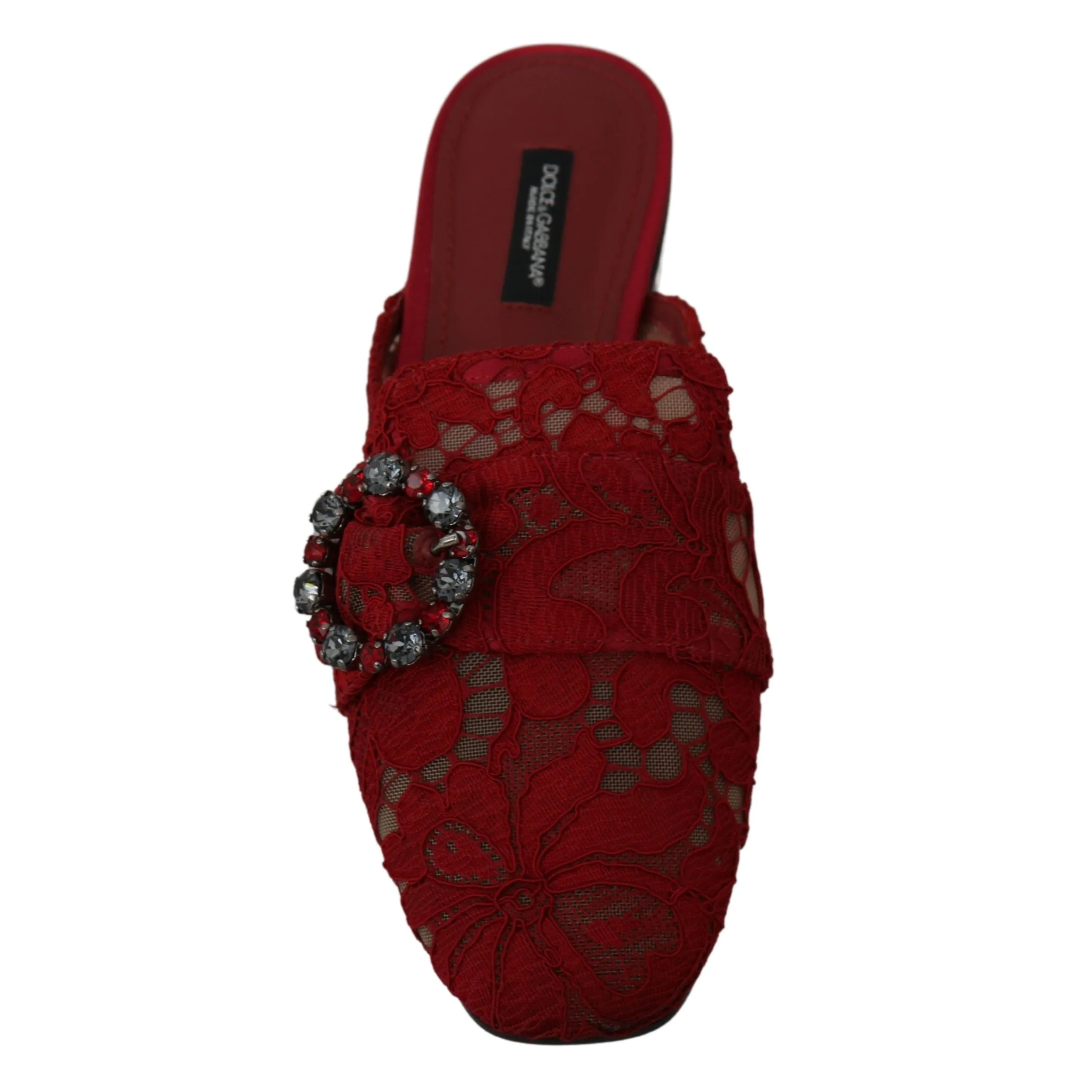 Dolce & Gabbana Radiant Red Slide Flats with Crystal Embellishments