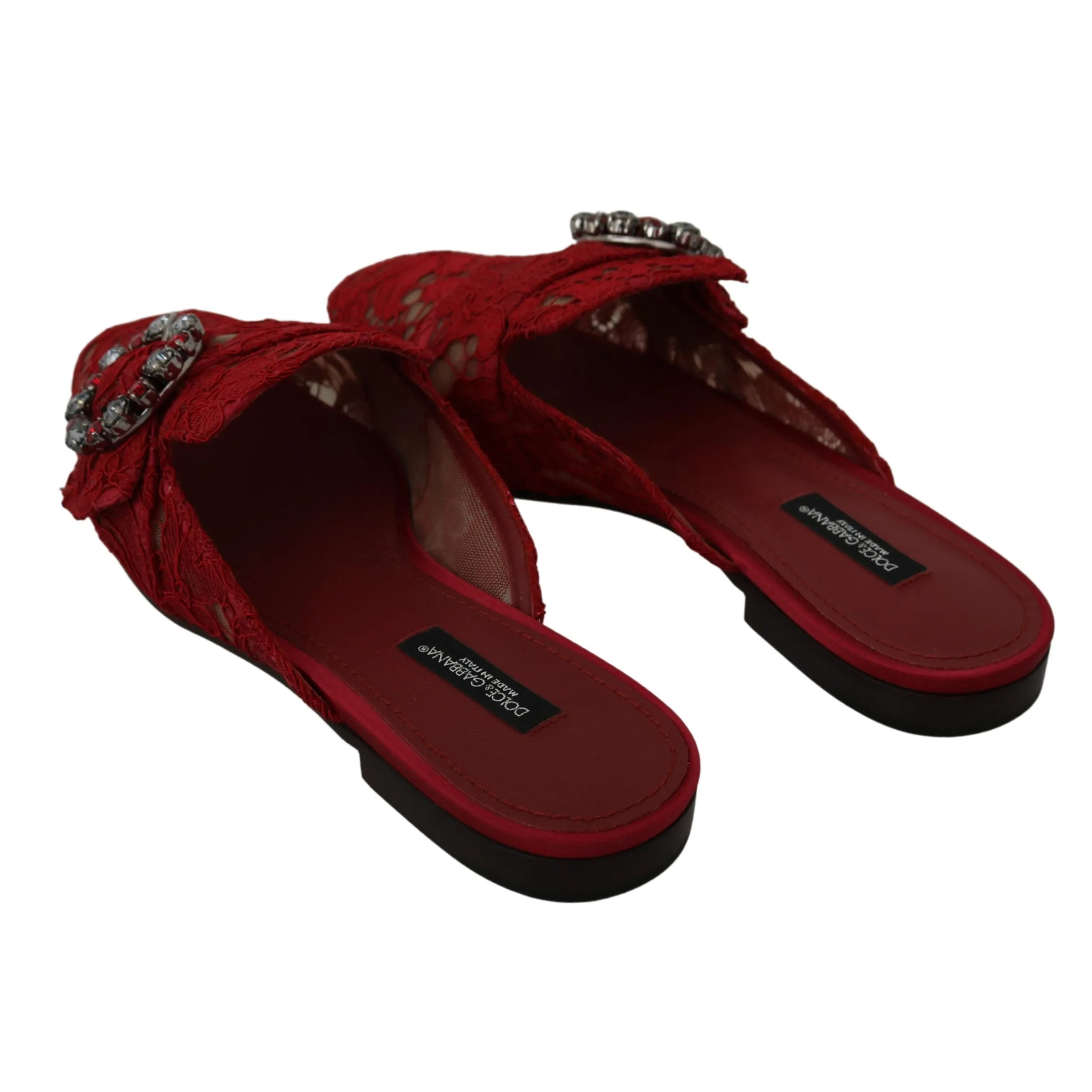 Dolce & Gabbana Radiant Red Slide Flats with Crystal Embellishments