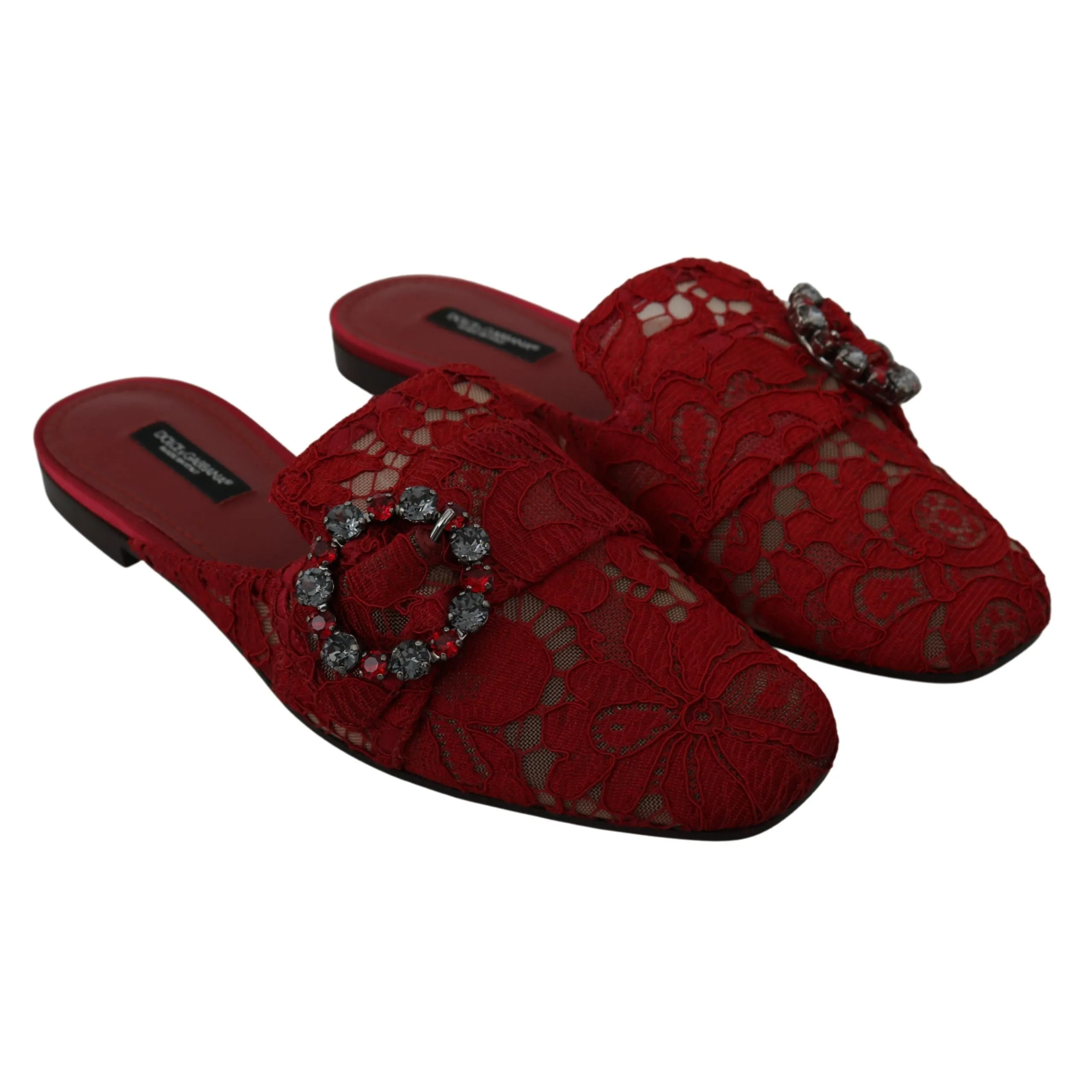 Dolce & Gabbana Radiant Red Slide Flats with Crystal Embellishments