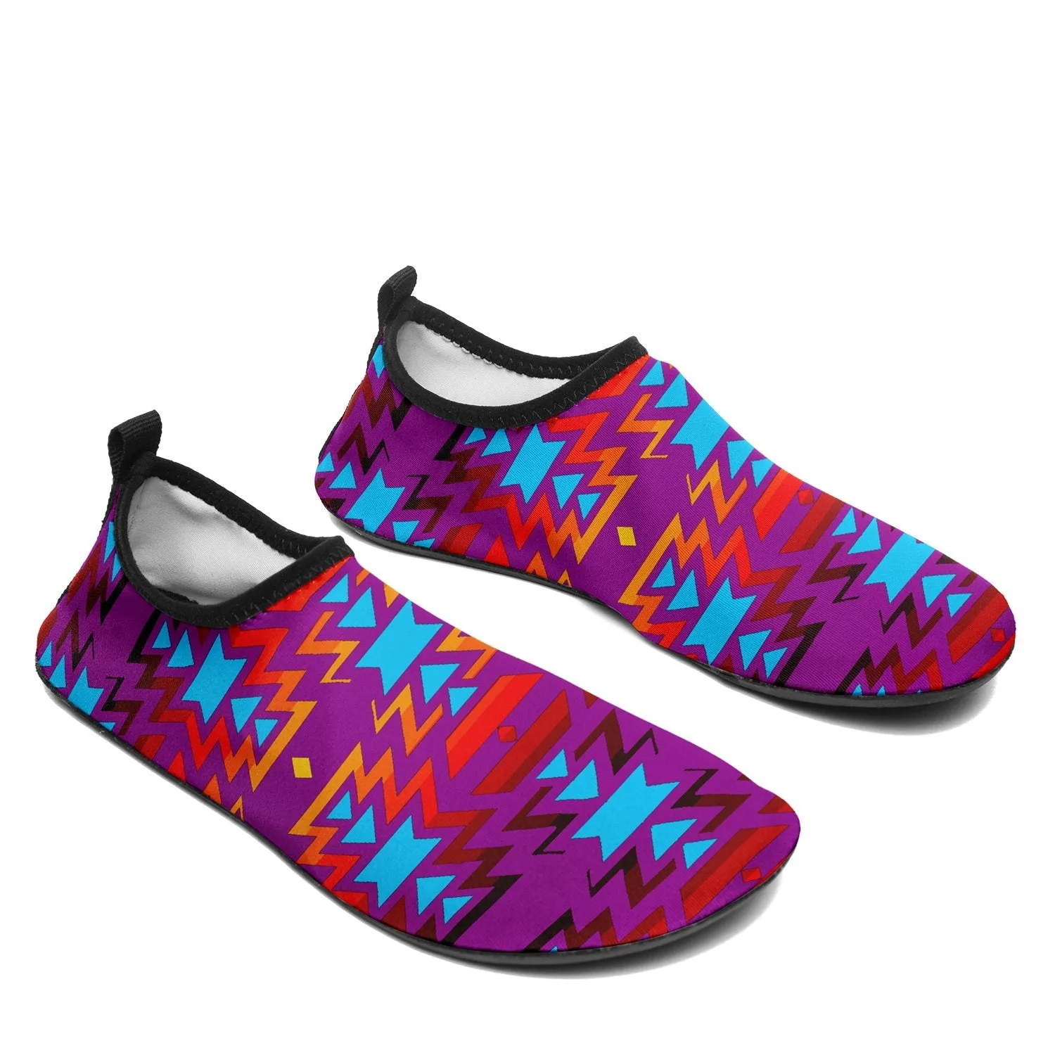 Fire Colors and Turquoise Purple Sockamoccs Slip On Shoes