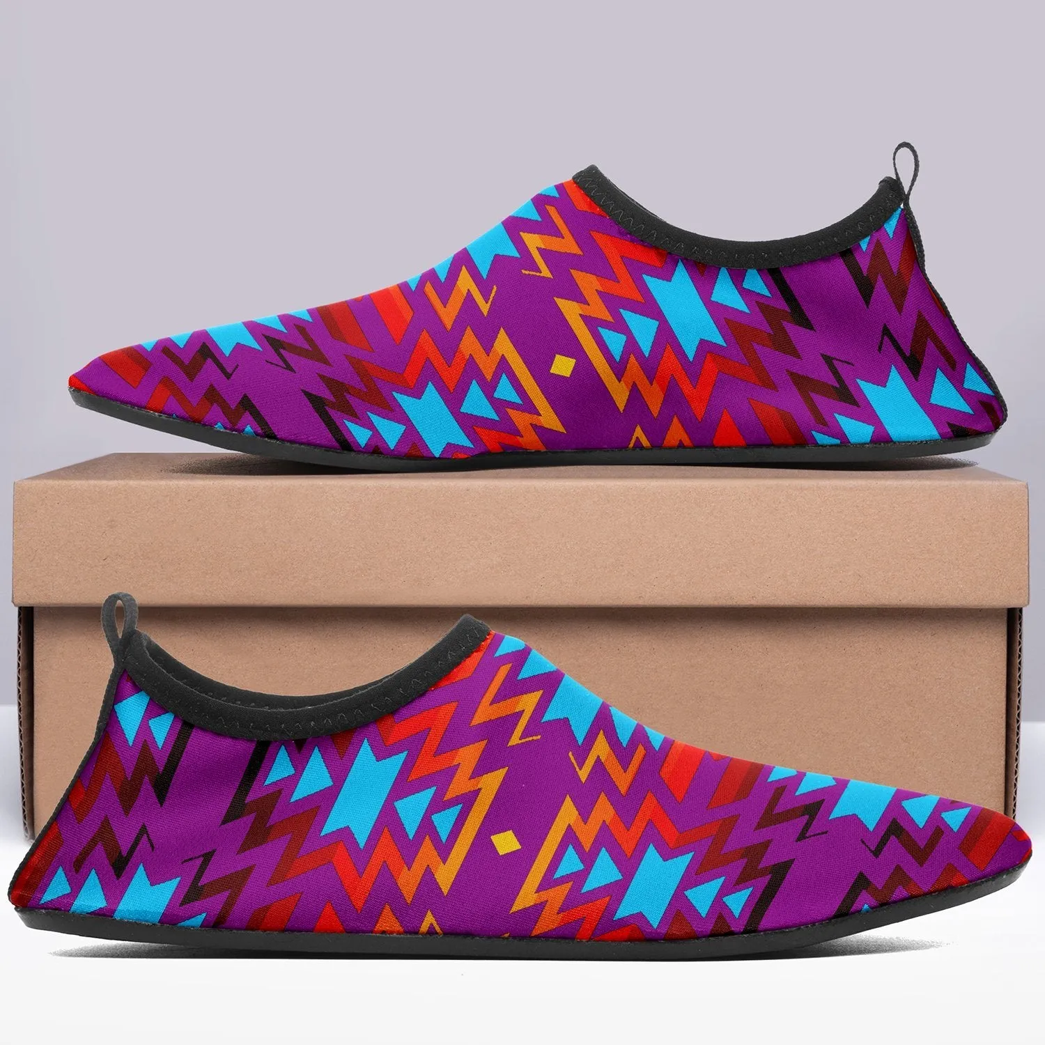 Fire Colors and Turquoise Purple Sockamoccs Slip On Shoes
