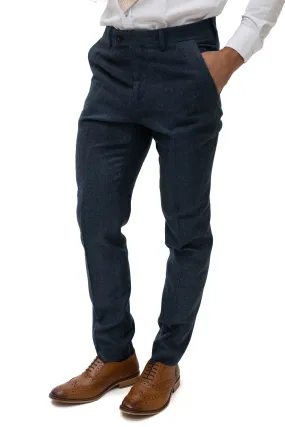 Fratelli Navy Tweed Herringbone Trousers