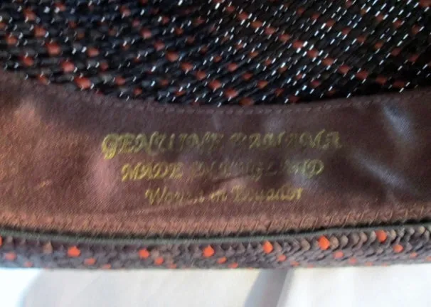 GENUINE PANAMA ENGLAND Natural STRAW Sun Hat Brim 7 1/8 BLACK Fedora Woven