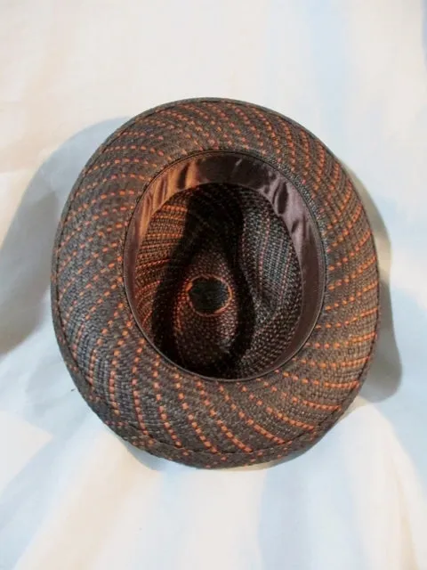 GENUINE PANAMA ENGLAND Natural STRAW Sun Hat Brim 7 1/8 BLACK Fedora Woven