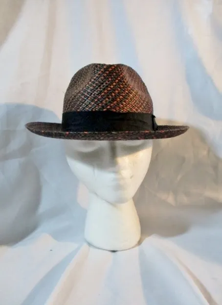 GENUINE PANAMA ENGLAND Natural STRAW Sun Hat Brim 7 1/8 BLACK Fedora Woven