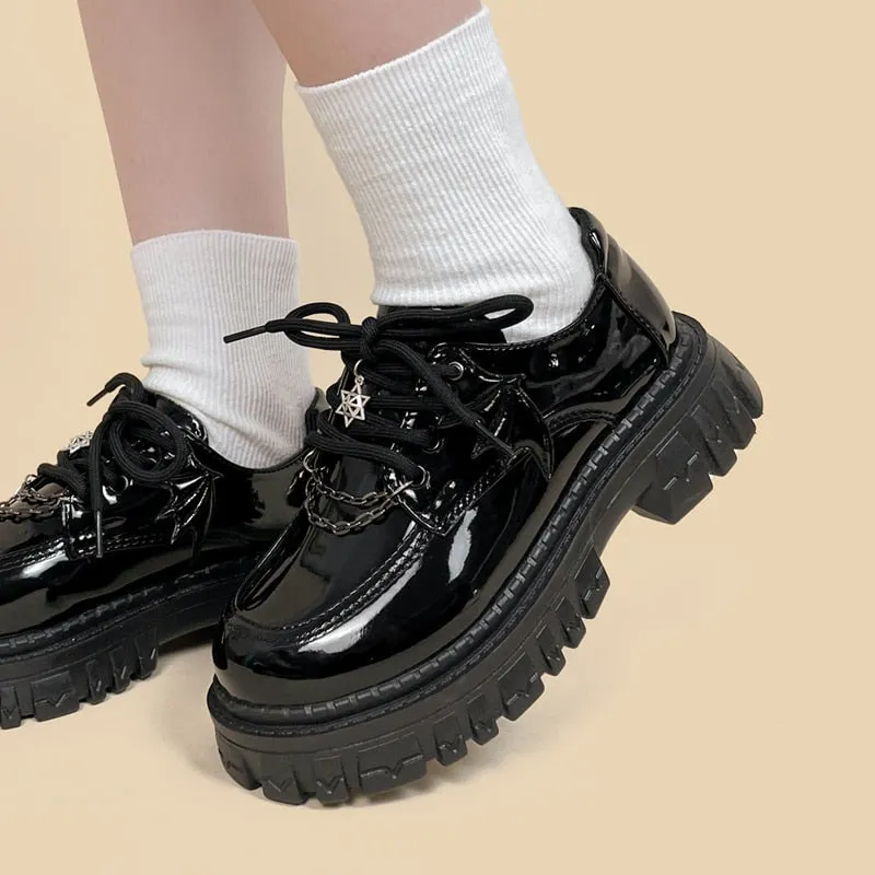 Glossy Black Pentagram Mary Janes