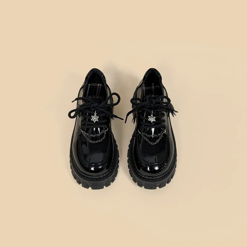 Glossy Black Pentagram Mary Janes