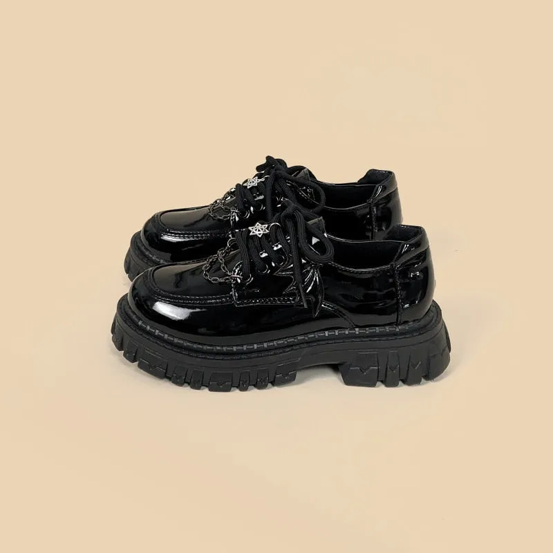 Glossy Black Pentagram Mary Janes