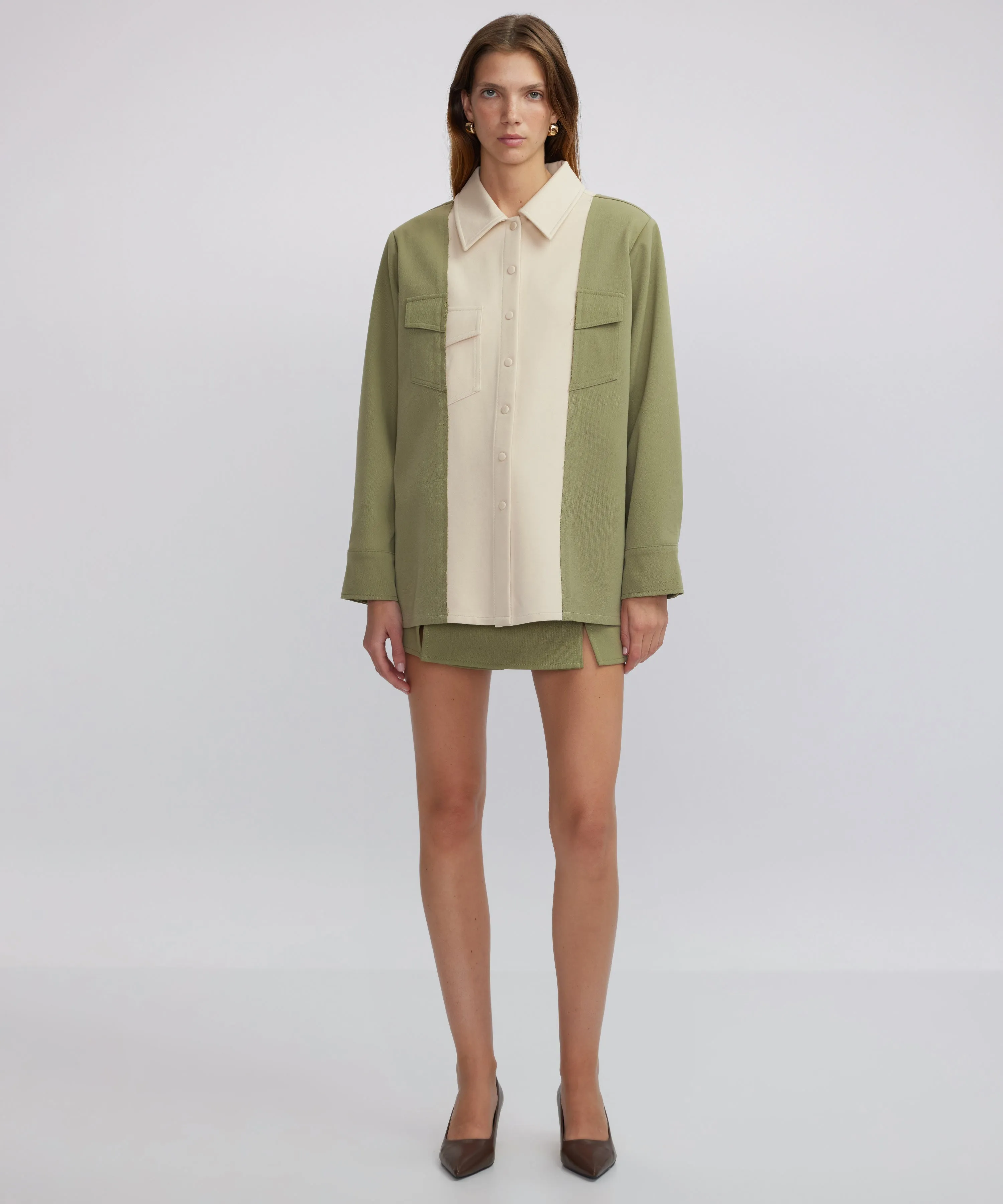Ipekyol Color Block Shirt Jacket Light Khaki