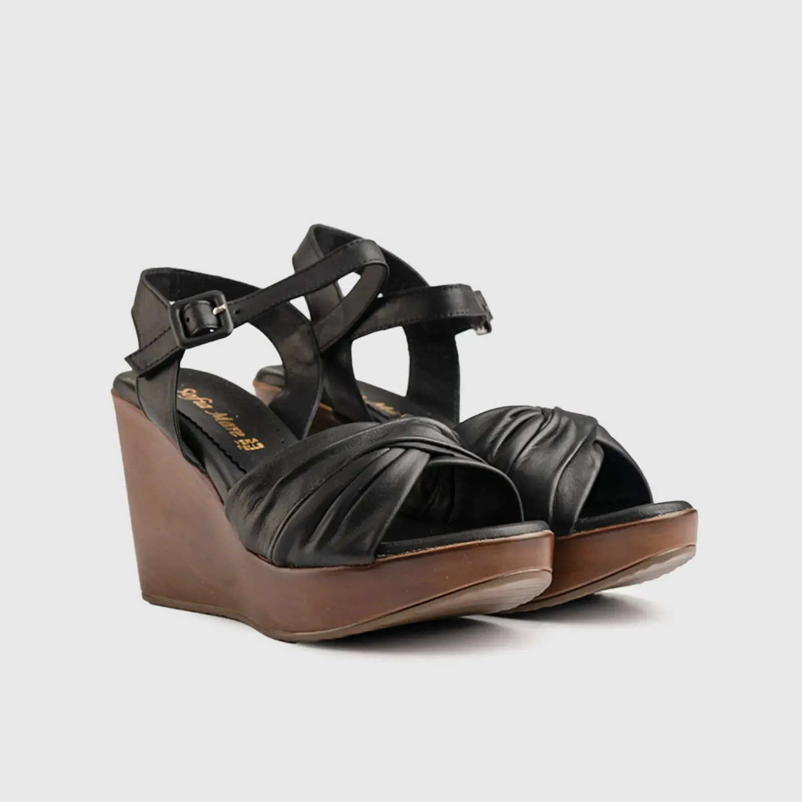 Leather Comfort Wedges Black 10811
