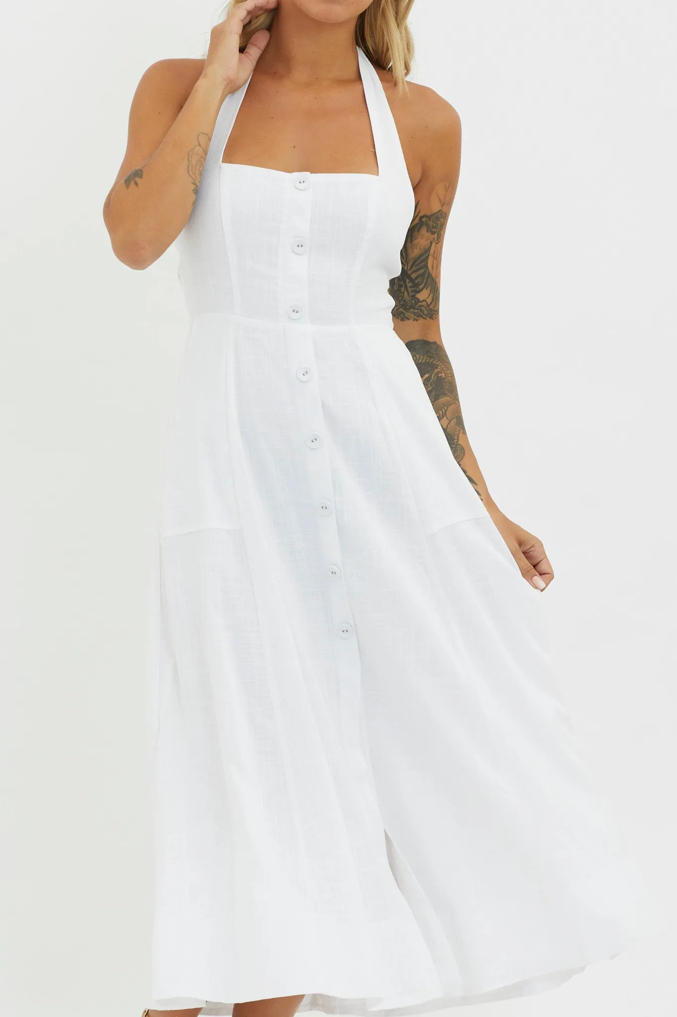 Marybeth Halterneck Midi Dress White