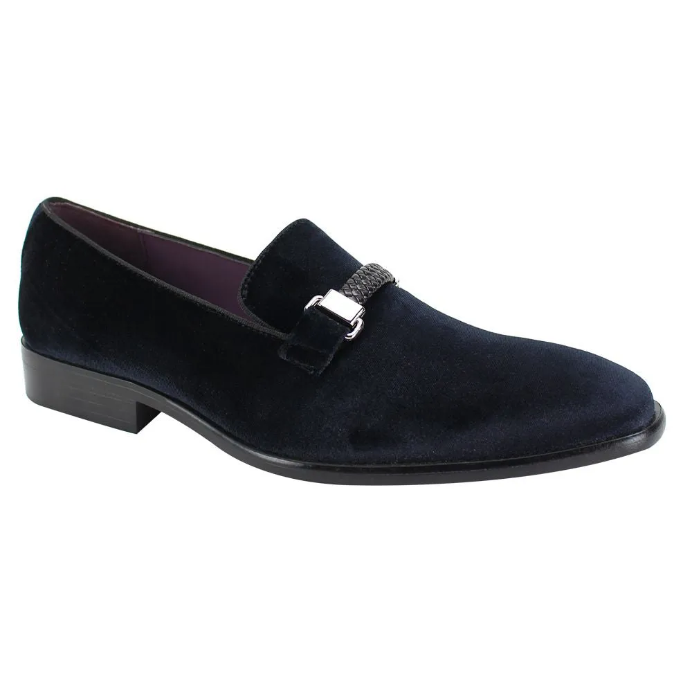 Mens Black Velvet Slip On Dress Loafers w/ Braided Detail After Midnight 6753
