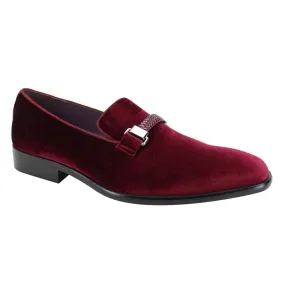 Mens Burgundy Velvet Slip On Dress Loafers w/ Braided Detail After Midnight 6753
