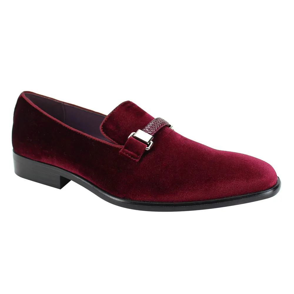 Mens Burgundy Velvet Slip On Dress Loafers w/ Braided Detail After Midnight 6753