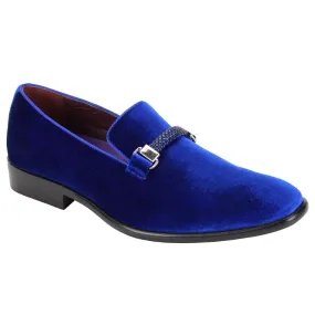 Mens Royal Blue Velvet Slip On Dress Loafers w/ Braided Detail After Midnight 6753
