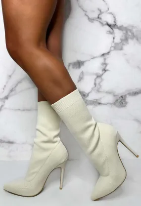 My Next Step Cream Stretch Knitted Sock Boots