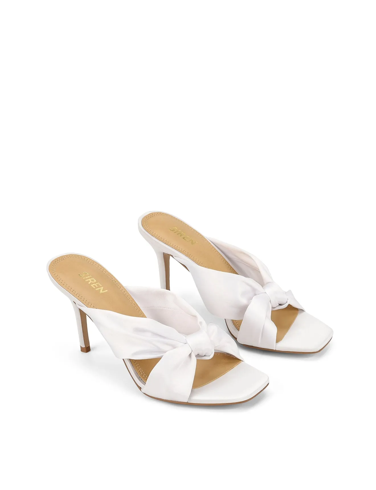 Nicola Satin Knot Mules - Ivory White Satin