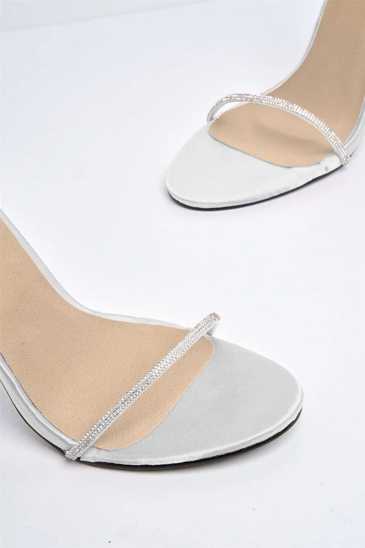 Paula Diamante Straps Lace-up Heels in Silver