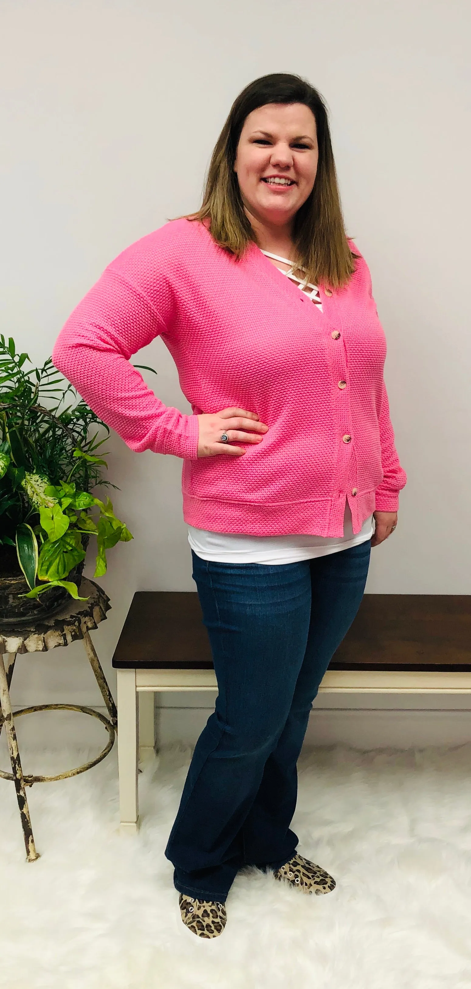 Pink Boxy Cardigan
