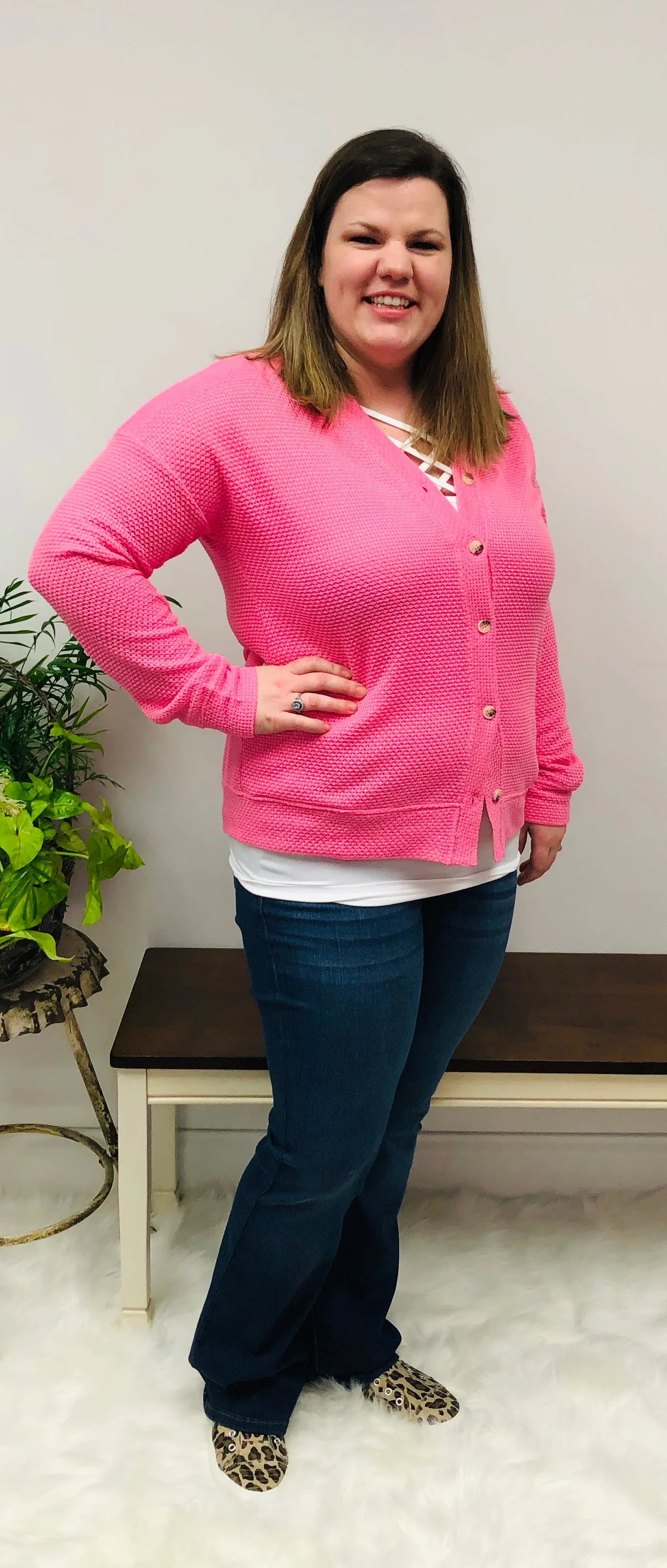 Pink Boxy Cardigan