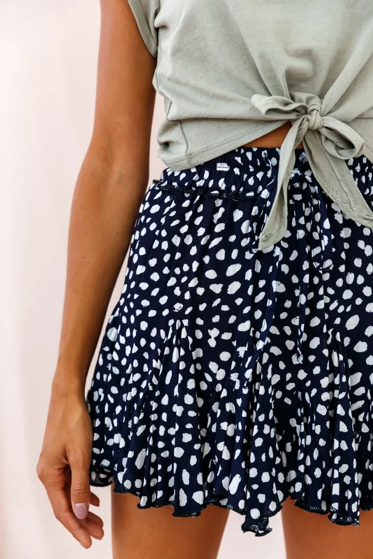 Robyn Flounce Polka Dot Mini Skirt Navy