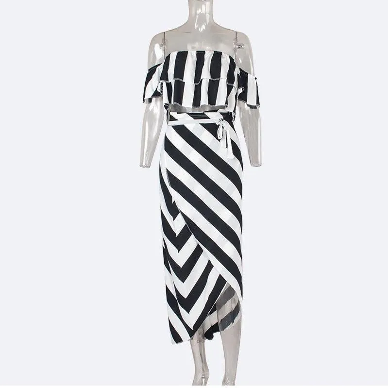 SAVANNAH’S STRIPED TWO-PIECE SKIRT SET