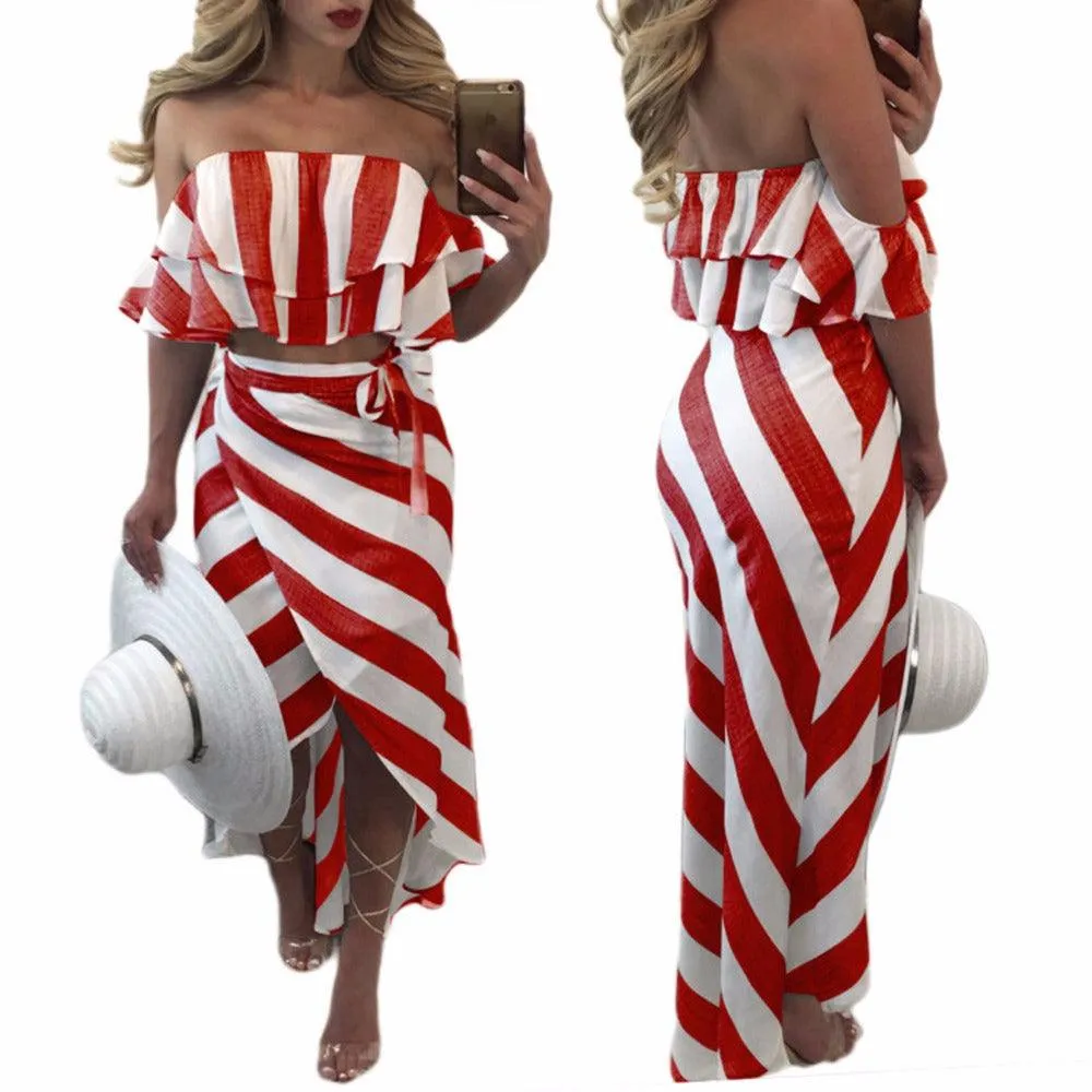 SAVANNAH’S STRIPED TWO-PIECE SKIRT SET