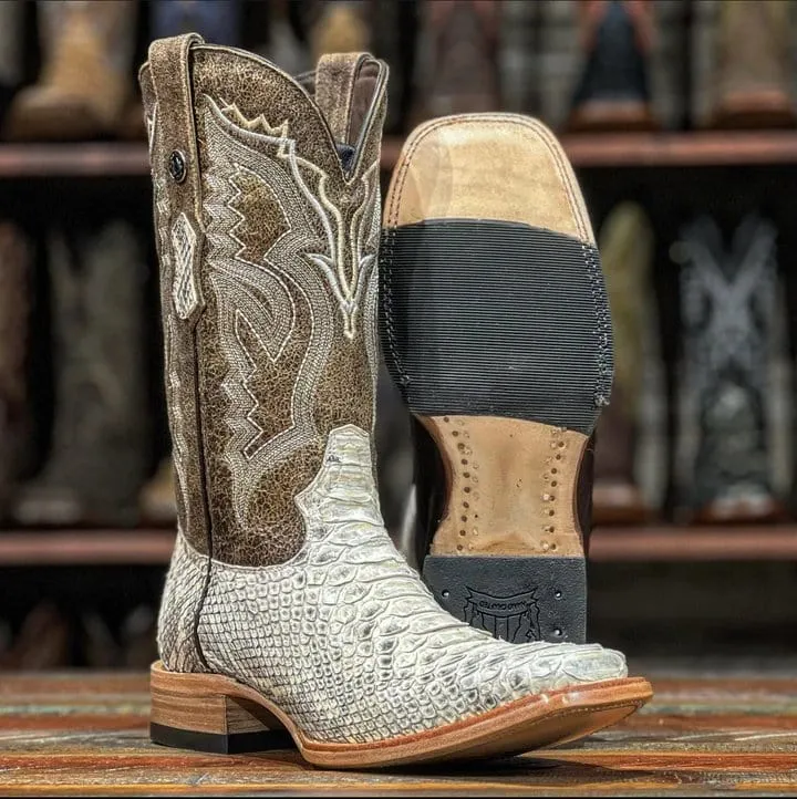 Tanner Mark Men's Genuine Python Square Toe Boots Natural Matte TMX208034